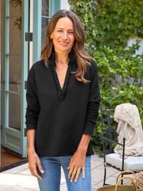 Frank & Eileen Patrick Popover Henley Triple Fleece Black XS NEW $238